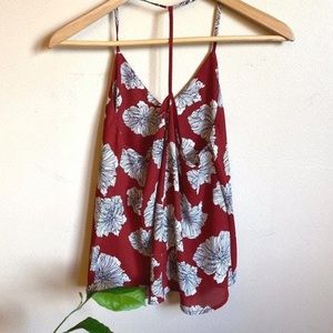 Red print chiffon tank